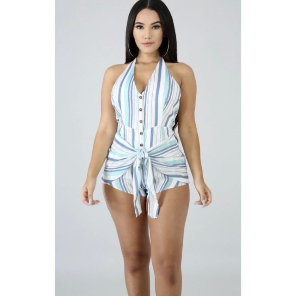 T.C.ELLIS Blue Sky Stripes Halter Romper